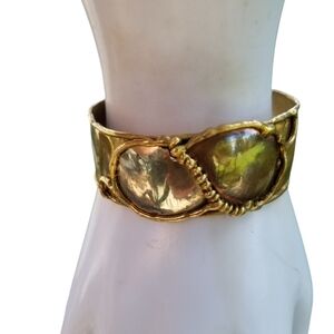 VINTAGE BRUTALIST STYLE ARTISAN MADE BRASS, COPPER & SILVER CUFF BRACELET